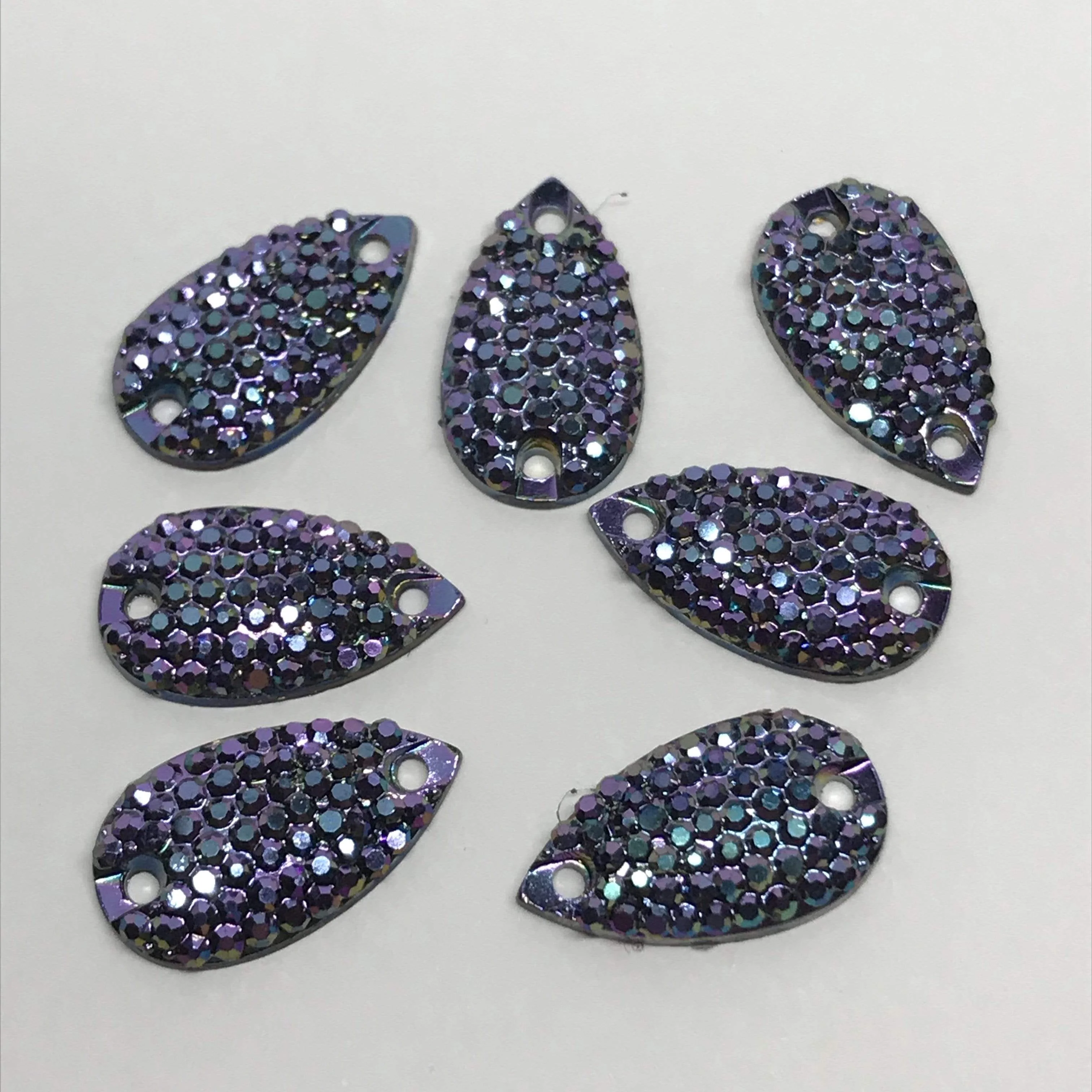 10*18mm AB and Purple Mermaid texture Teardrop, flat back, sew on, Resin Gem (Sold in Pair) - Image 3