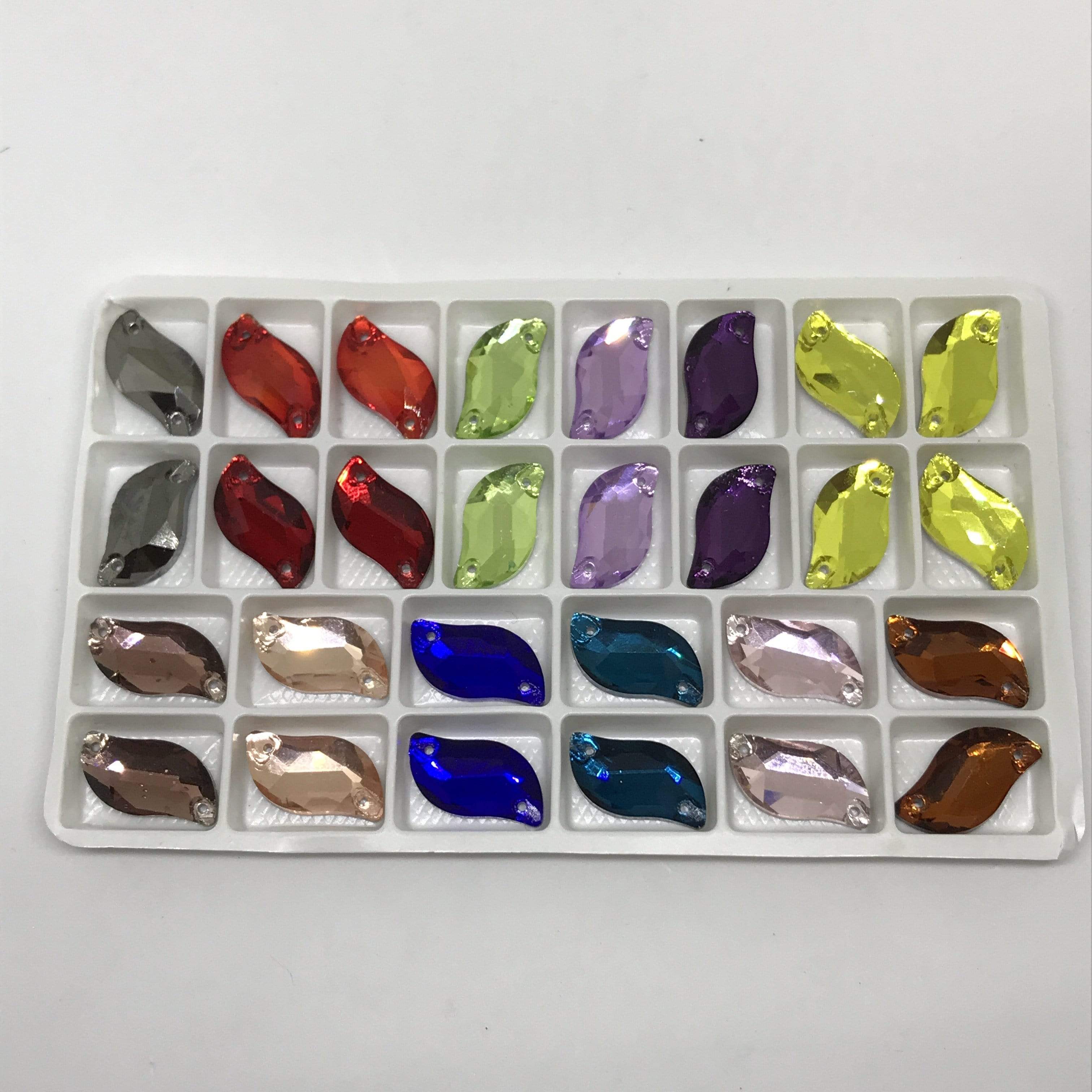 10*20mm Multicolour S or Leaf Shaped, Sew on, Glass Gem (Sold in Pair) - Image 3