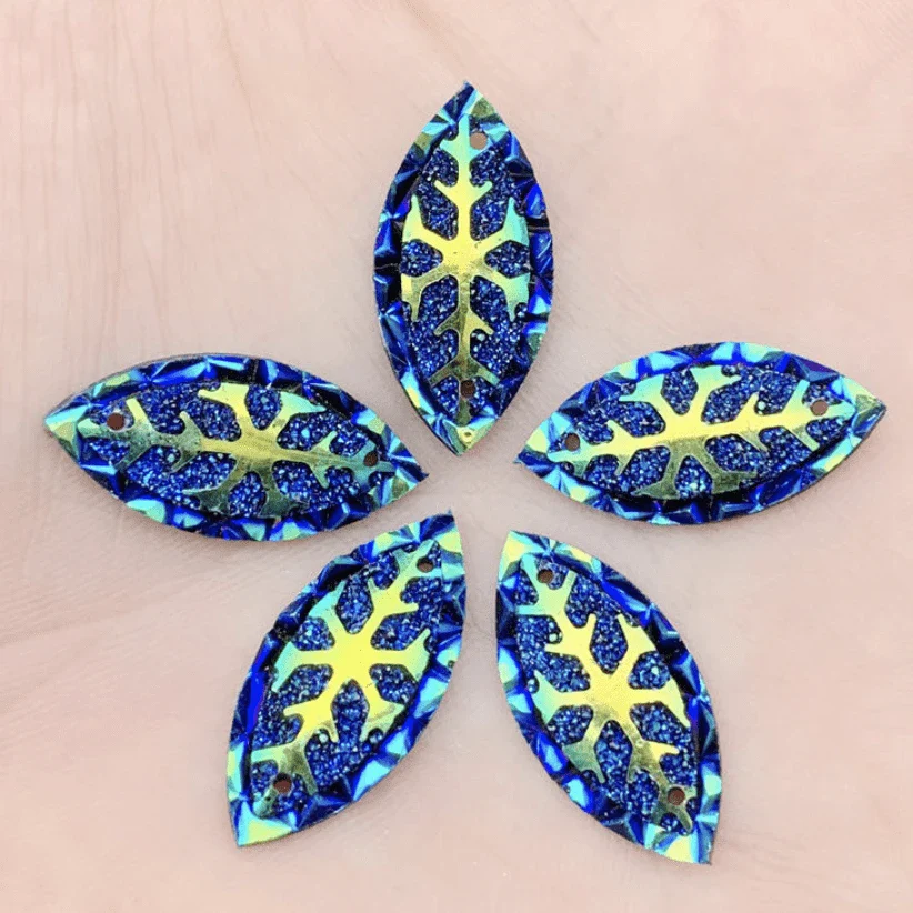11*24mm Snowflake AB, Navette, Sew on, Resin Gem (Sold in Pair) - Image 10