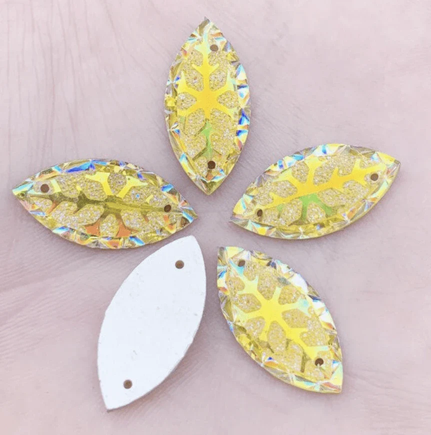 11*24mm Snowflake AB, Navette, Sew on, Resin Gem (Sold in Pair) - Image 3
