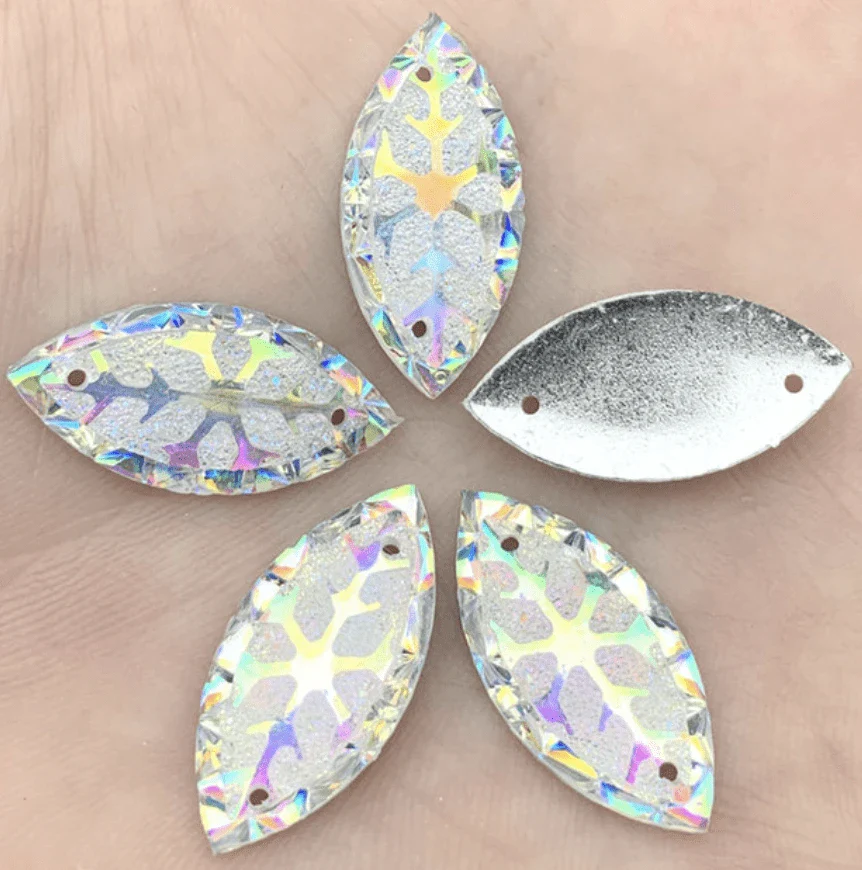 11*24mm Snowflake AB, Navette, Sew on, Resin Gem (Sold in Pair) - Image 4