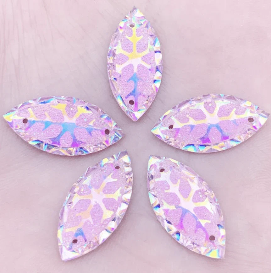 11*24mm Snowflake AB, Navette, Sew on, Resin Gem (Sold in Pair) - Image 6
