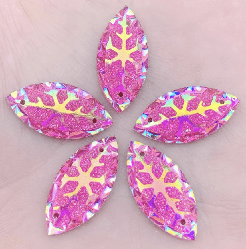 11*24mm Snowflake AB, Navette, Sew on, Resin Gem (Sold in Pair) - Image 7