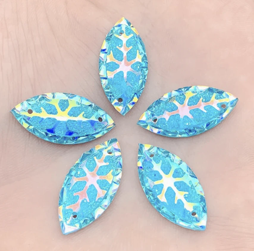 11*24mm Snowflake AB, Navette, Sew on, Resin Gem (Sold in Pair) - Image 8