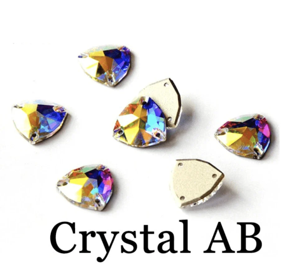 12mm-16mm AB Trillion, Grade AAAA Fat Triangle, Glass Sew on, Fancy Glass Gem (Sold in Pair) - Image 4