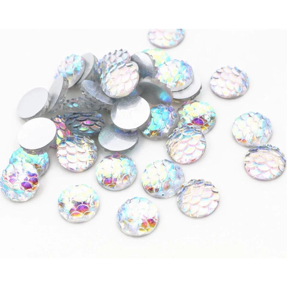 12mm Mix Colours of Mermaid Round, Glue on, Resin Gem (Sold in Pair) - Image 6