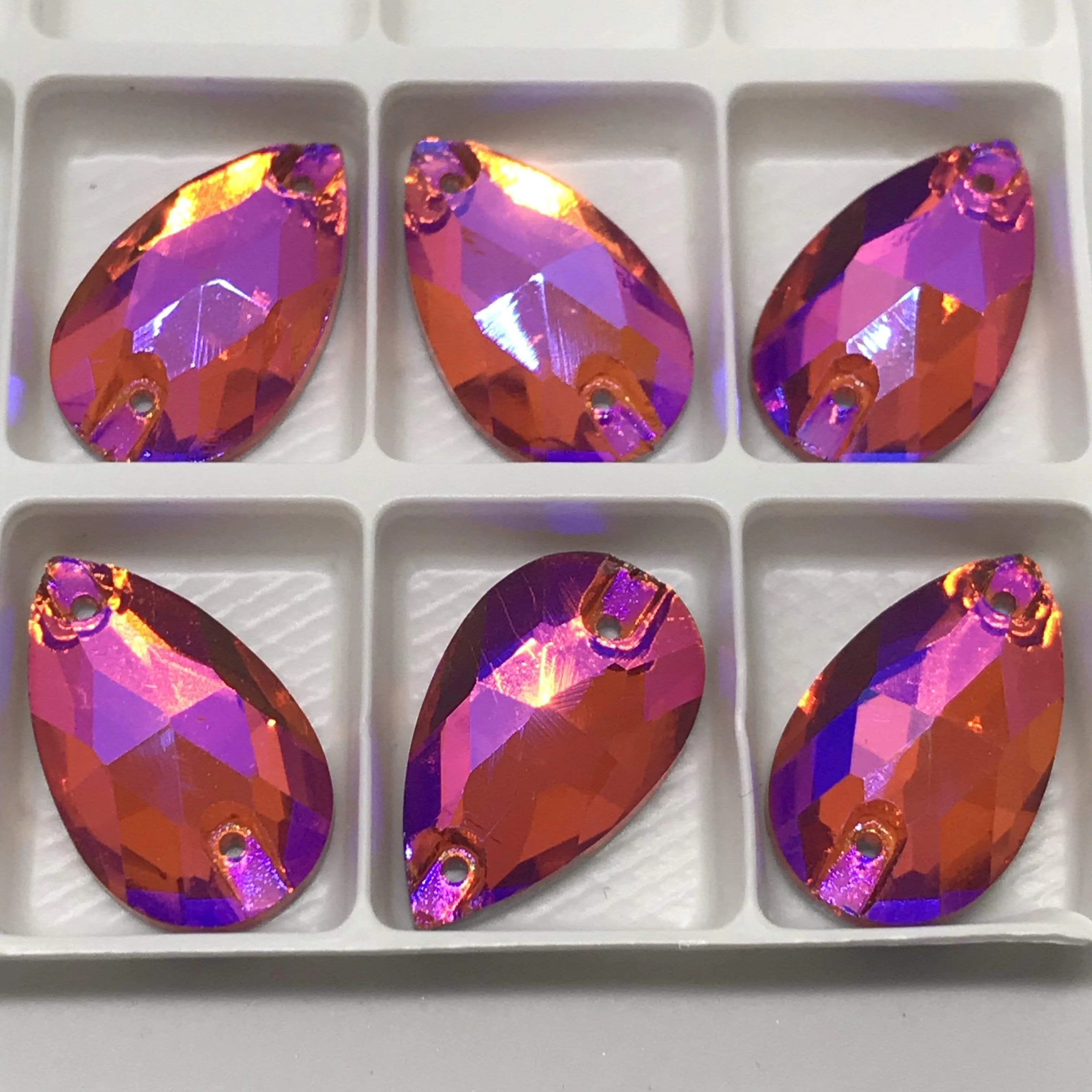 13*22mm Various Rainbow Coloured Stones in AB finish, Teardrop, Foil Back, Glass Gem (Sold in Pair) - Image 10