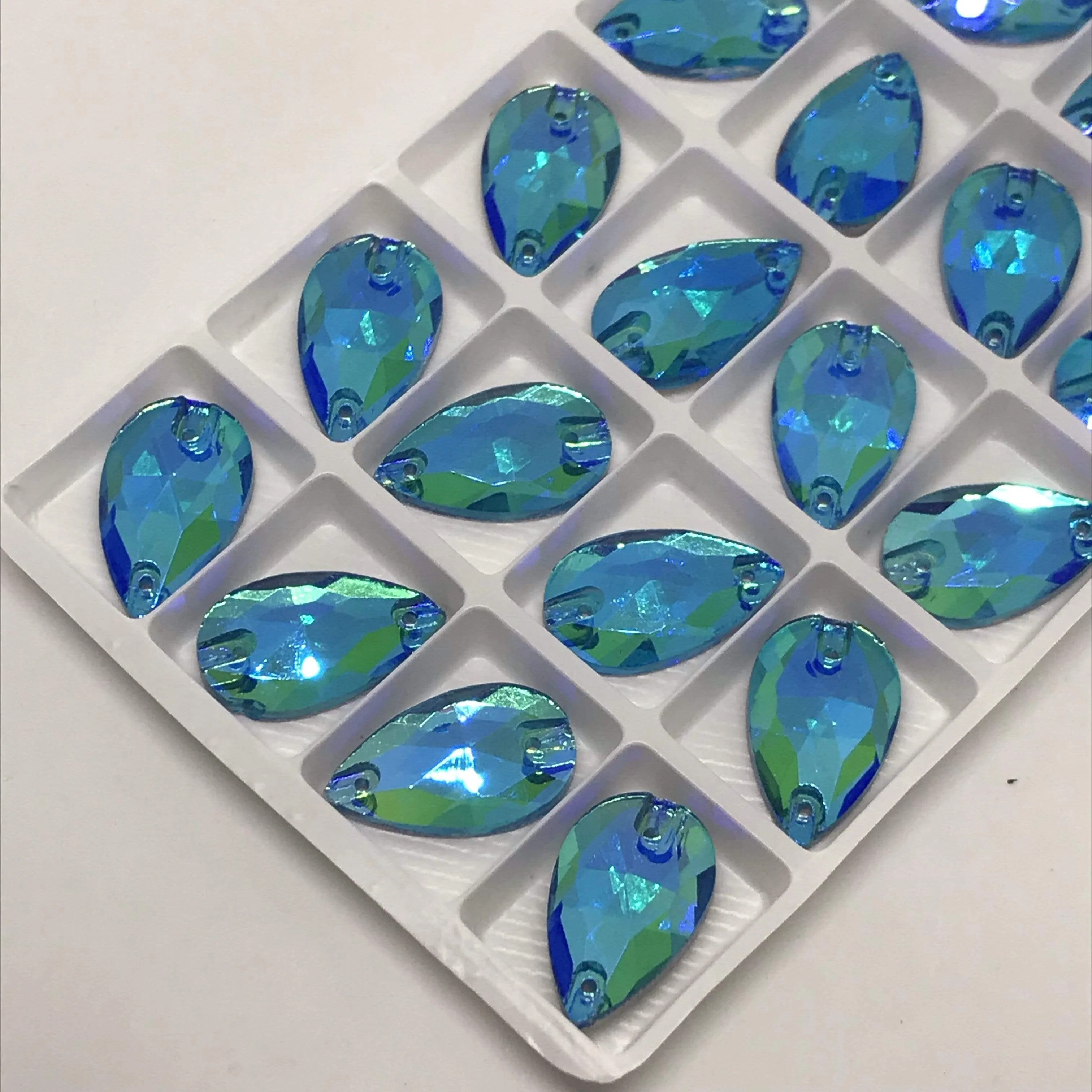 13*22mm Various Rainbow Coloured Stones in AB finish, Teardrop, Foil Back, Glass Gem (Sold in Pair) - Image 13