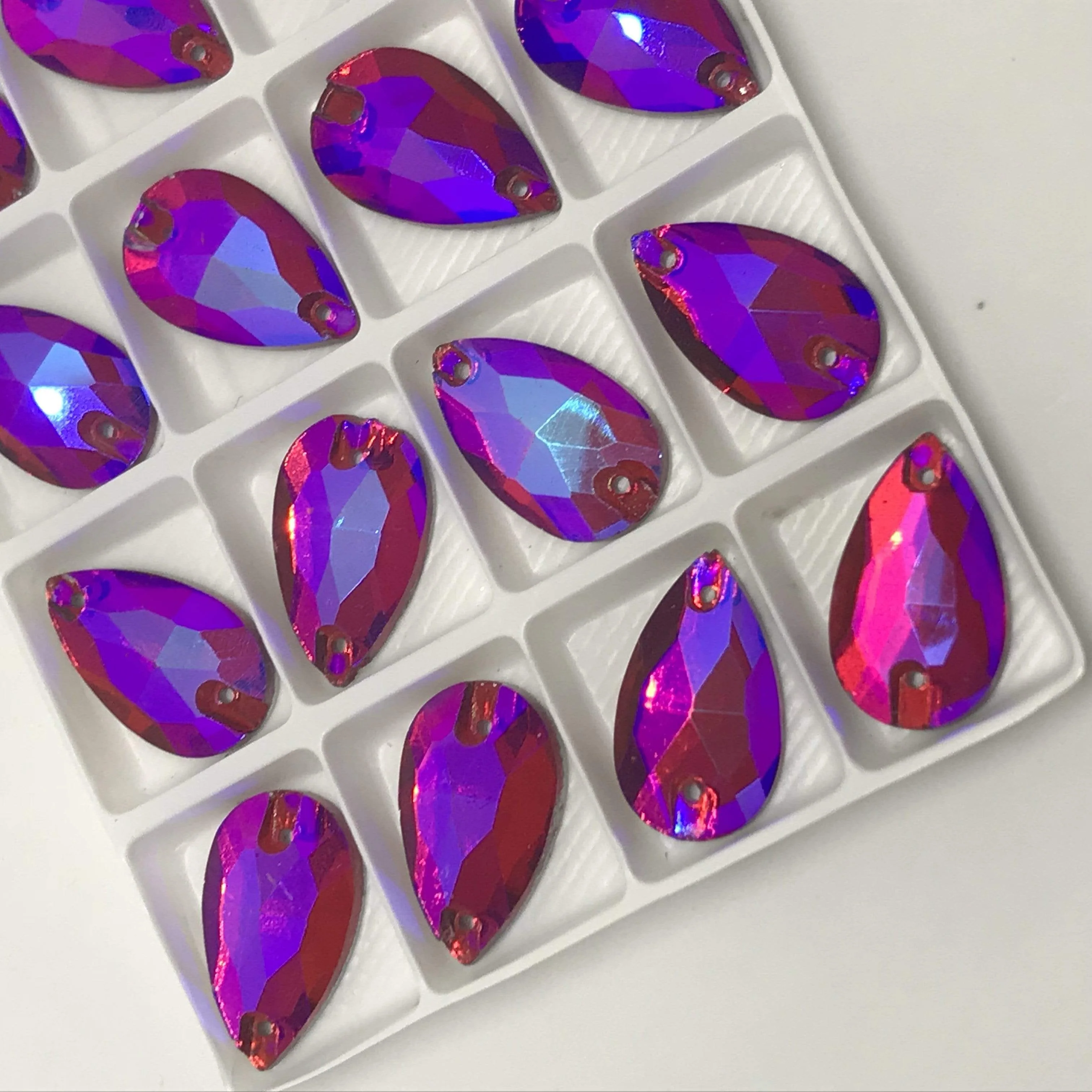 13*22mm Various Rainbow Coloured Stones in AB finish, Teardrop, Foil Back, Glass Gem (Sold in Pair) - Image 15