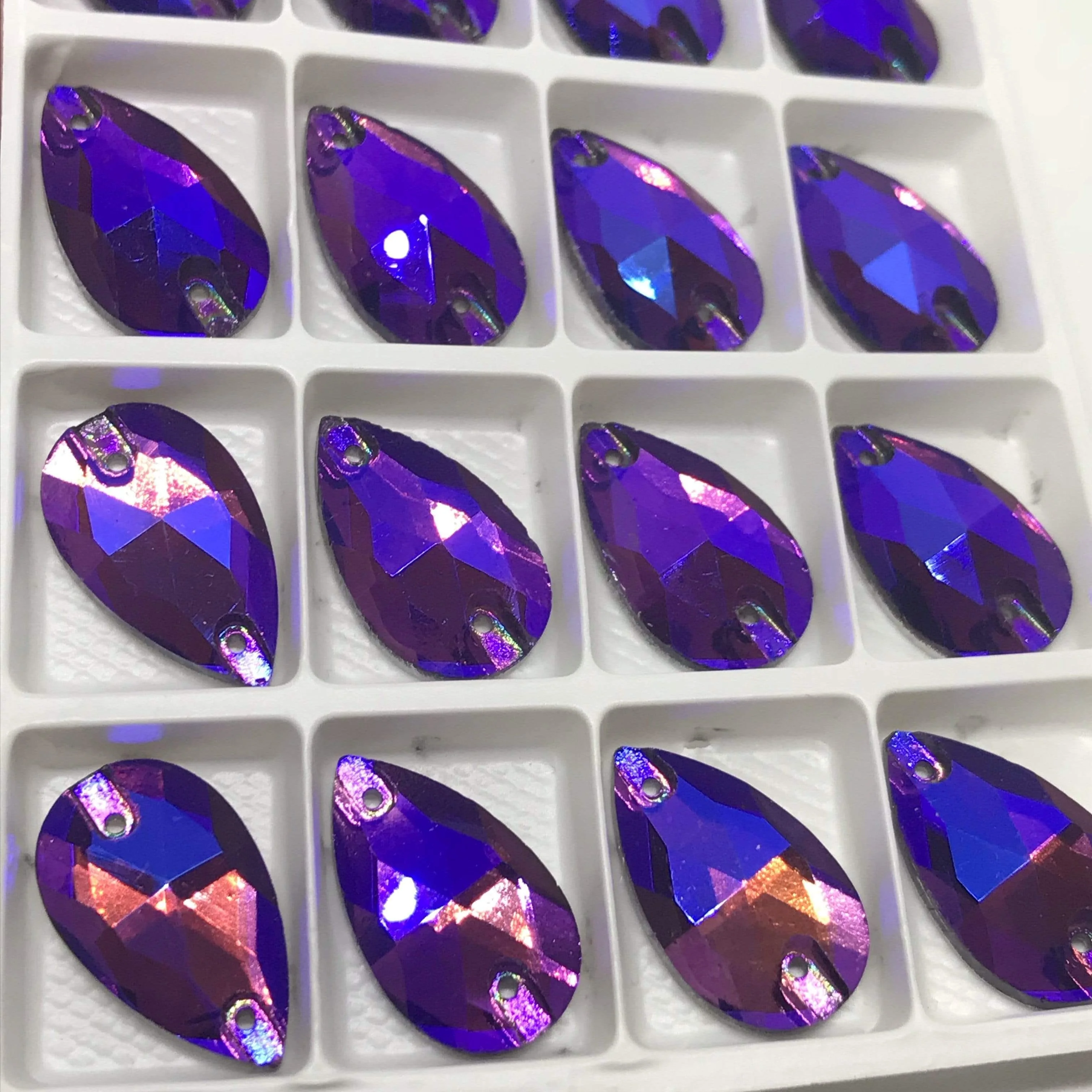 13*22mm Various Rainbow Coloured Stones in AB finish, Teardrop, Foil Back, Glass Gem (Sold in Pair) - Image 16