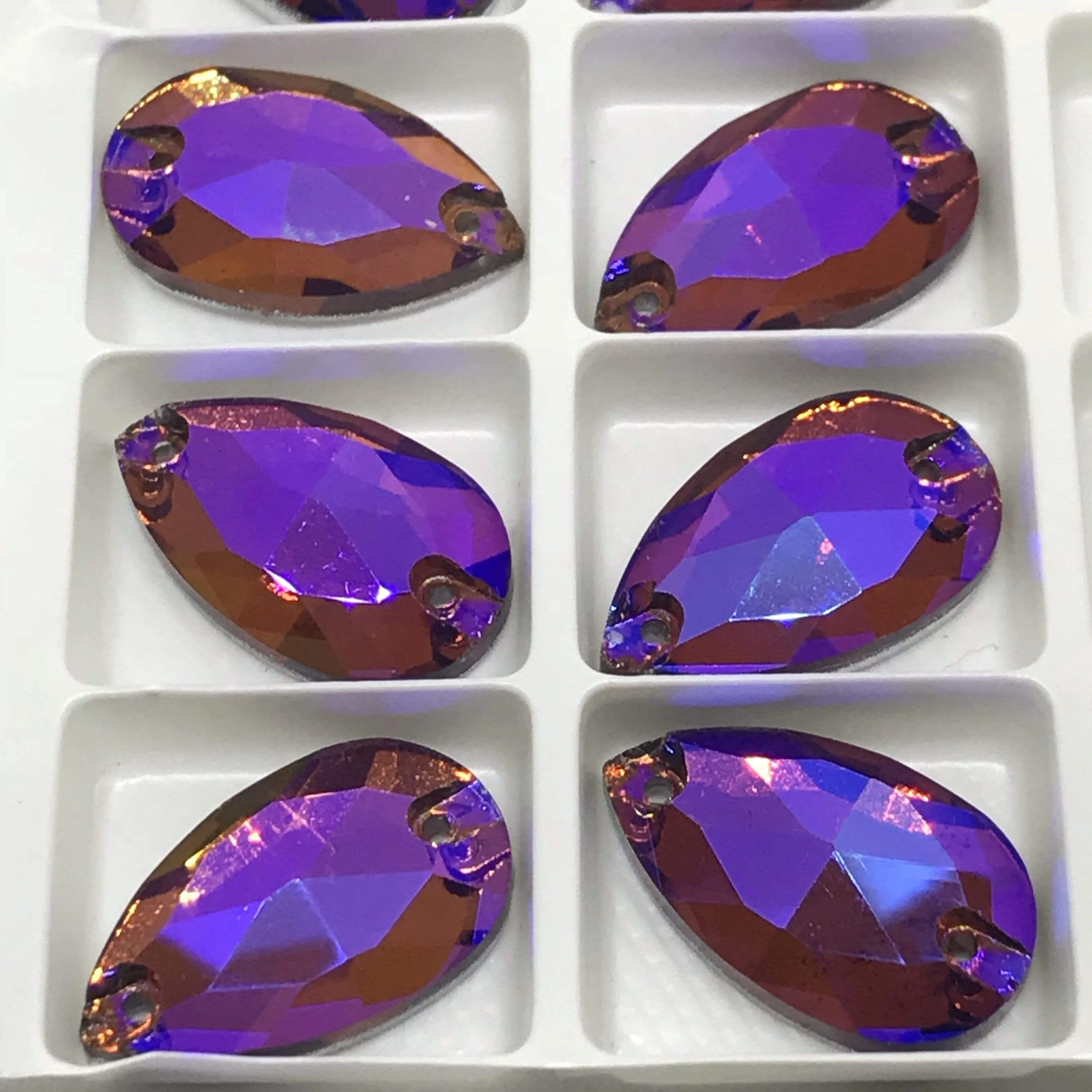 13*22mm Various Rainbow Coloured Stones in AB finish, Teardrop, Foil Back, Glass Gem (Sold in Pair) - Image 17