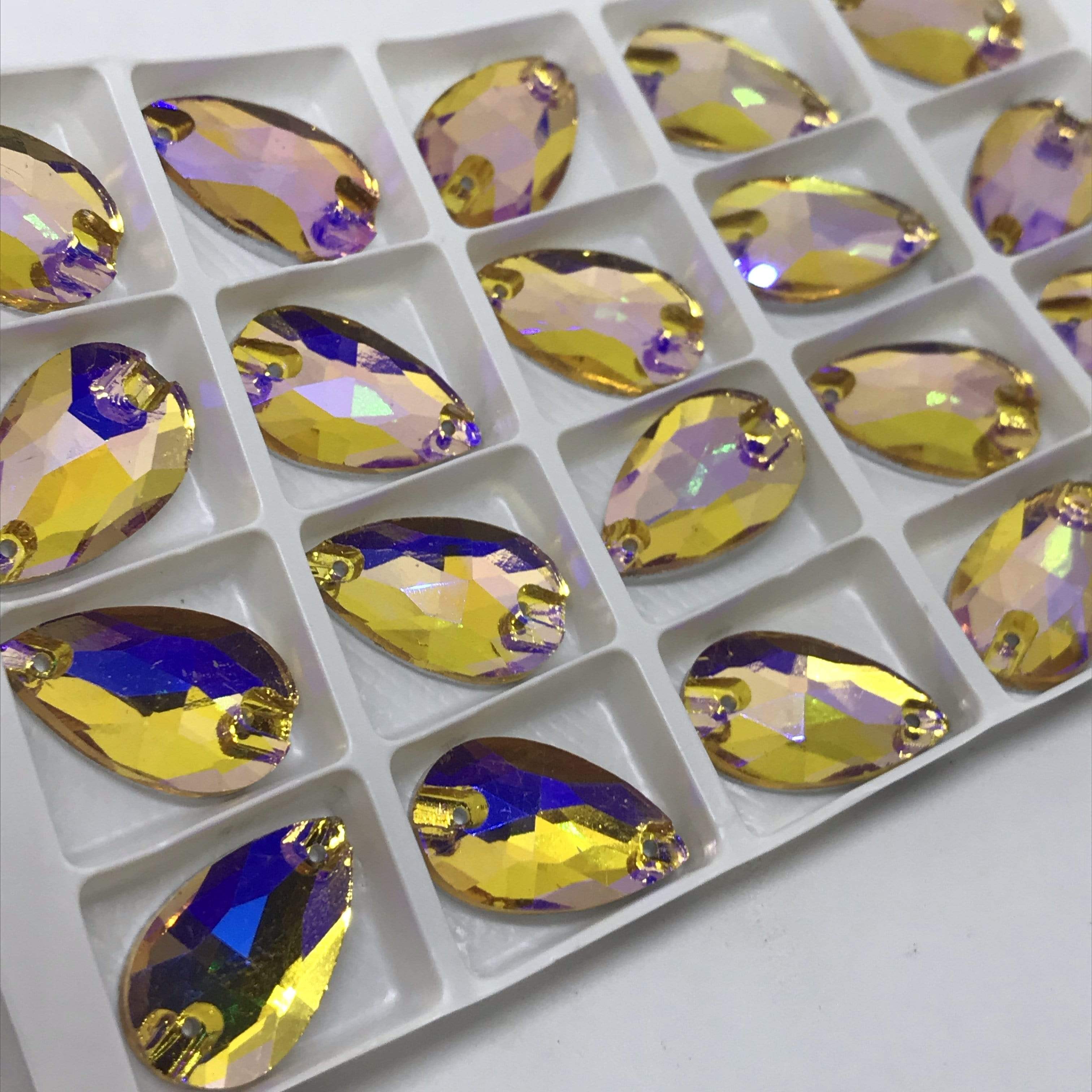 13*22mm Various Rainbow Coloured Stones in AB finish, Teardrop, Foil Back, Glass Gem (Sold in Pair) - Image 19