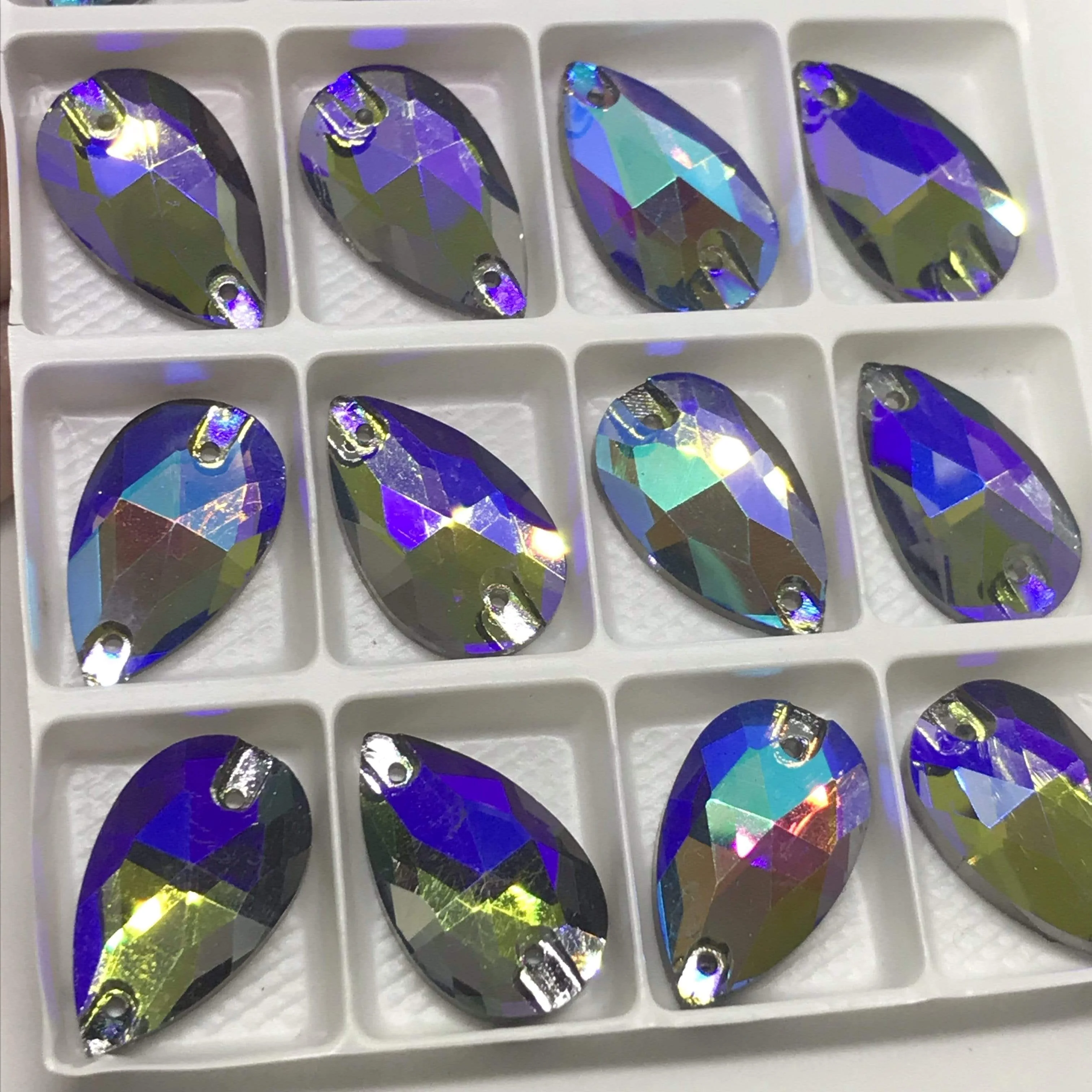 13*22mm Various Rainbow Coloured Stones in AB finish, Teardrop, Foil Back, Glass Gem (Sold in Pair) - Image 20