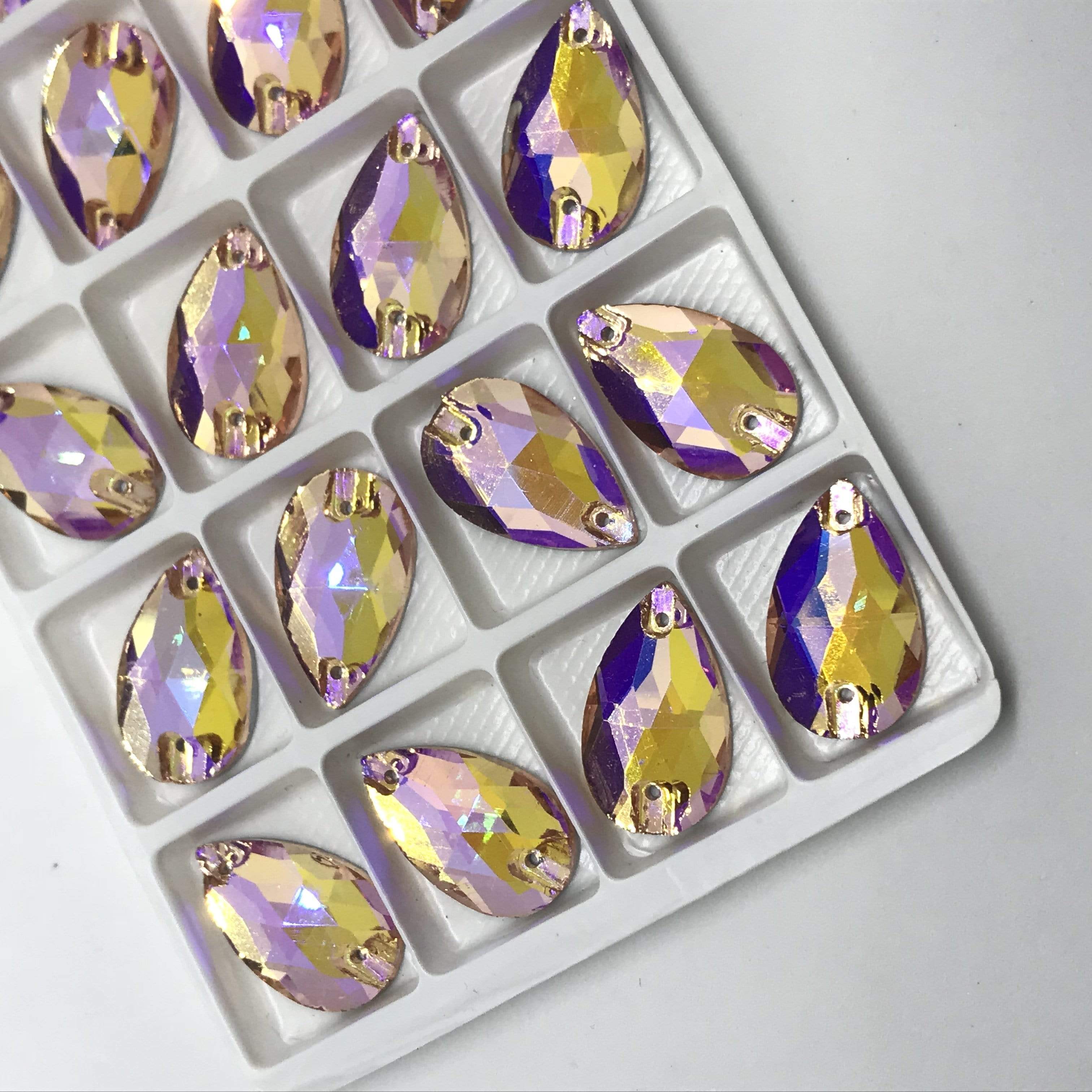 13*22mm Various Rainbow Coloured Stones in AB finish, Teardrop, Foil Back, Glass Gem (Sold in Pair) - Image 21