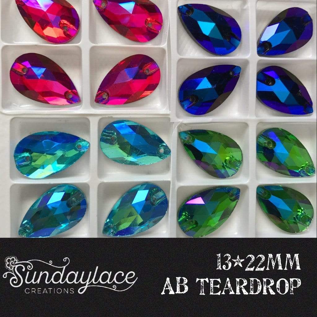 13*22mm Various Rainbow Coloured Stones in AB finish, Teardrop, Foil Back, Glass Gem (Sold in Pair) - Image 3