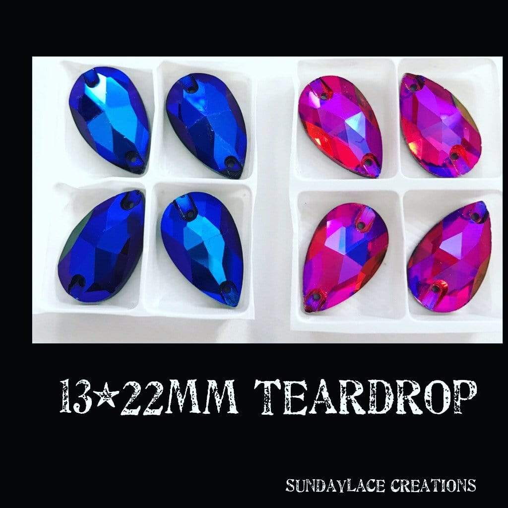 13*22mm Various Rainbow Coloured Stones in AB finish, Teardrop, Foil Back, Glass Gem (Sold in Pair) - Image 4