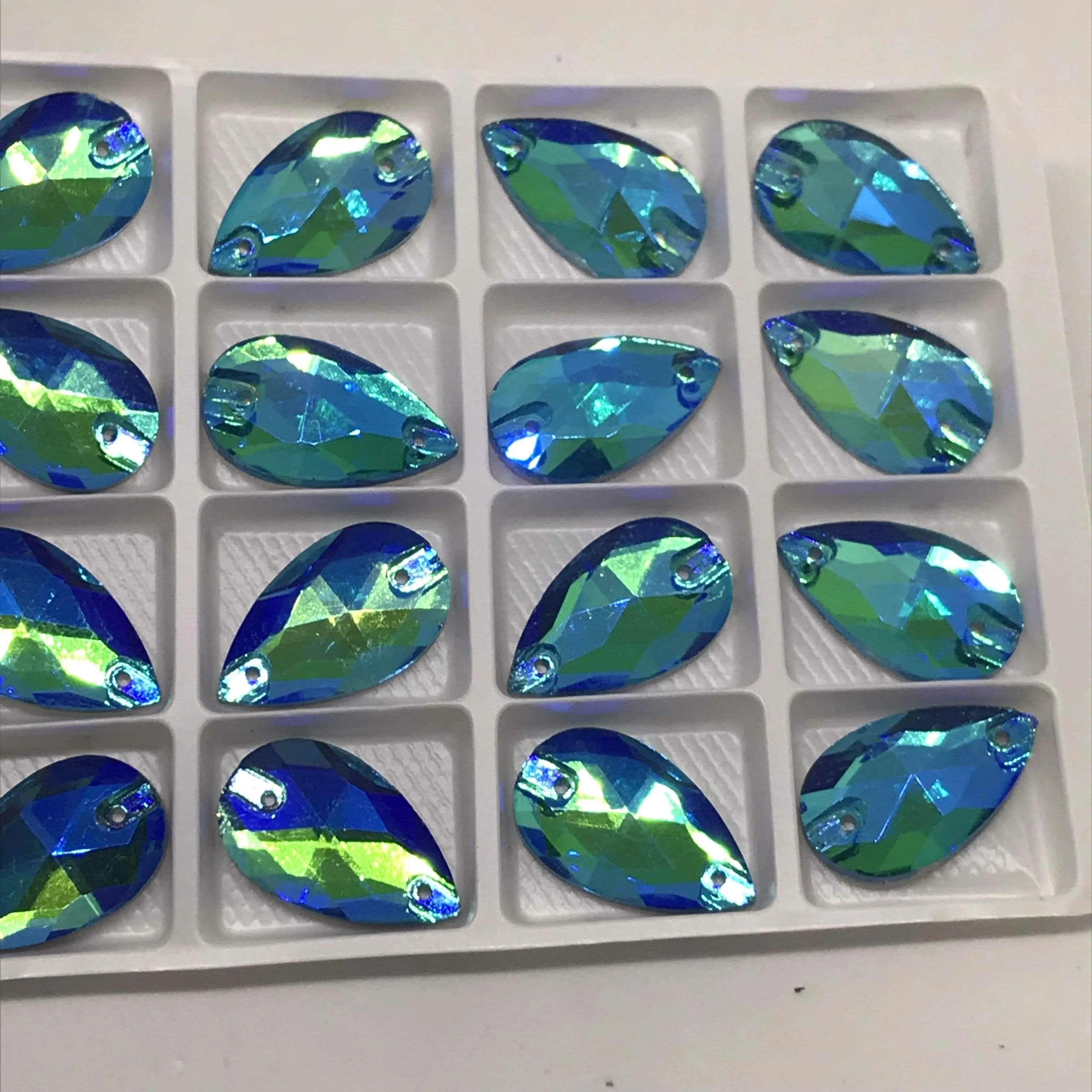 13*22mm Various Rainbow Coloured Stones in AB finish, Teardrop, Foil Back, Glass Gem (Sold in Pair) - Image 5