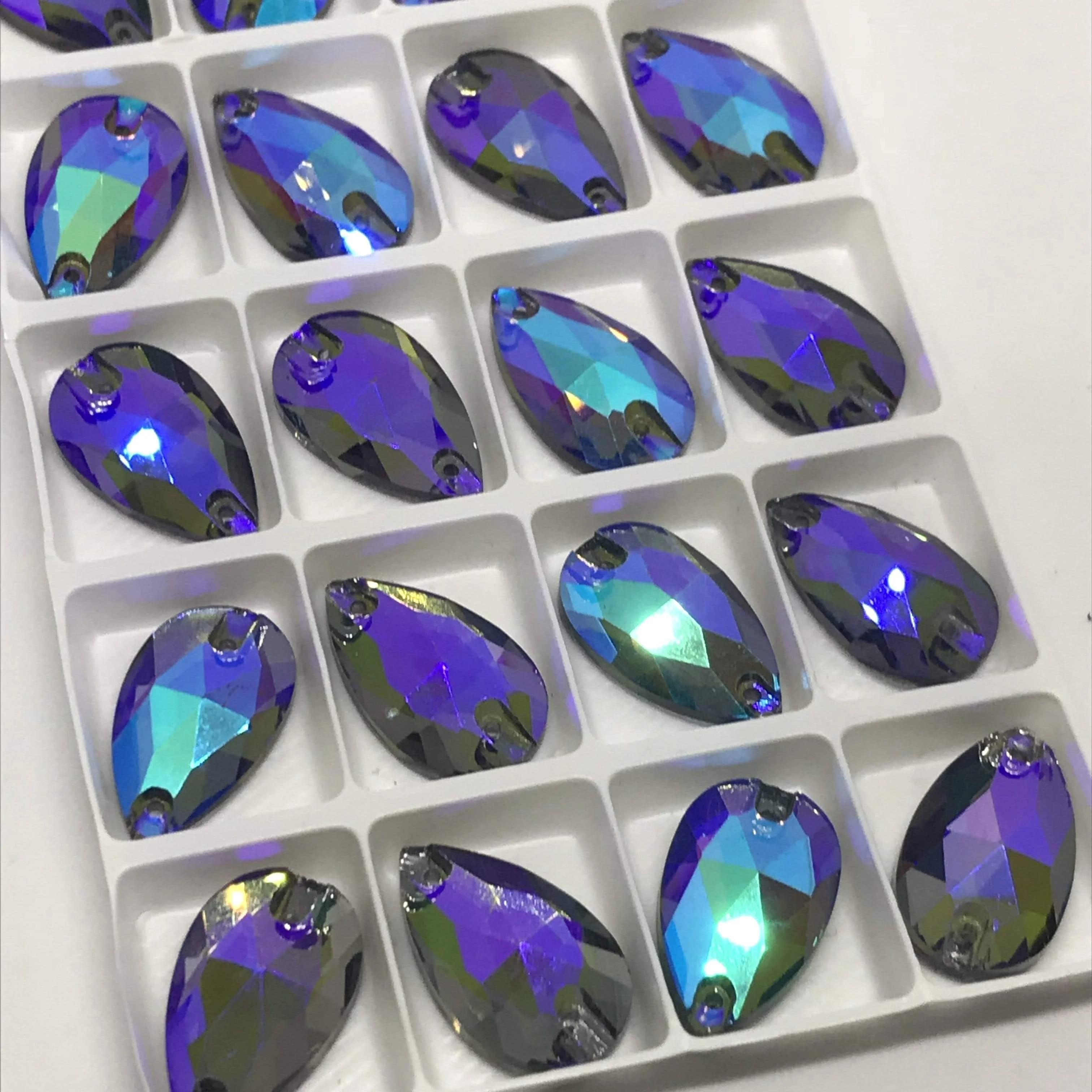 13*22mm Various Rainbow Coloured Stones in AB finish, Teardrop, Foil Back, Glass Gem (Sold in Pair) - Image 6