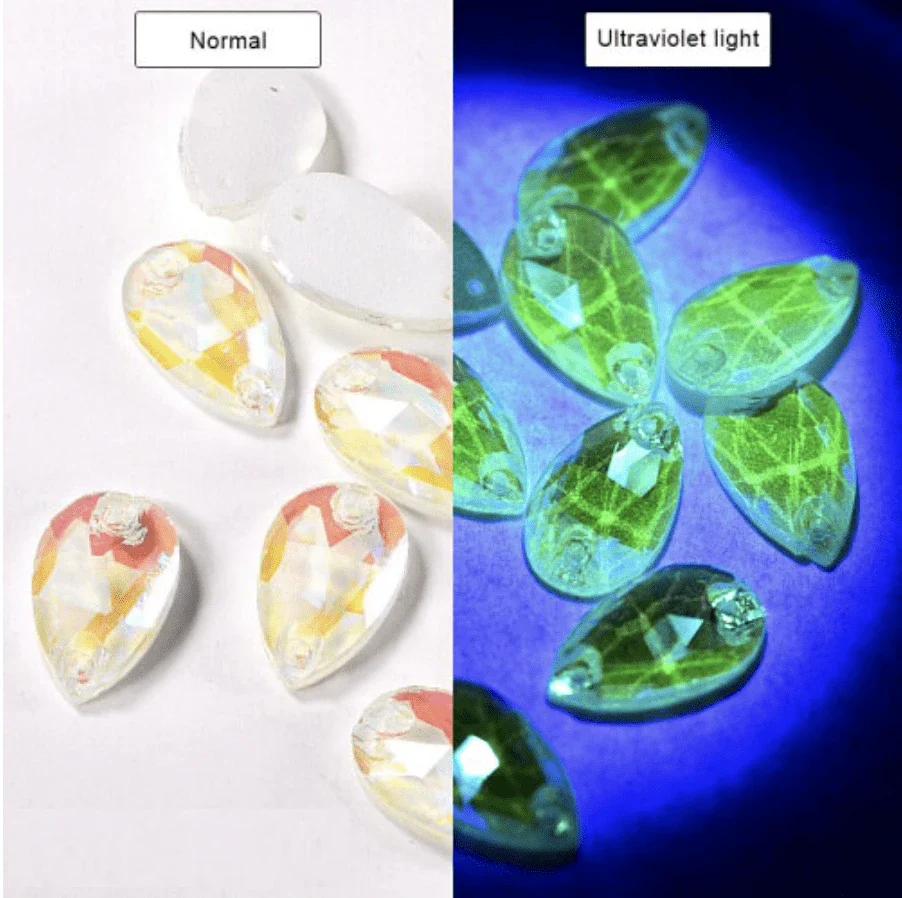 13*22mm NEON AB Luster Teardrops,  *Blacklight sensitive/Glow* Sew on, Glass Gems (Sold in Pair) - Image 4