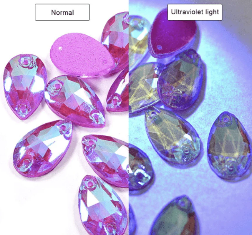 13*22mm NEON AB Luster Teardrops,  *Blacklight sensitive/Glow* Sew on, Glass Gems (Sold in Pair) - Image 5