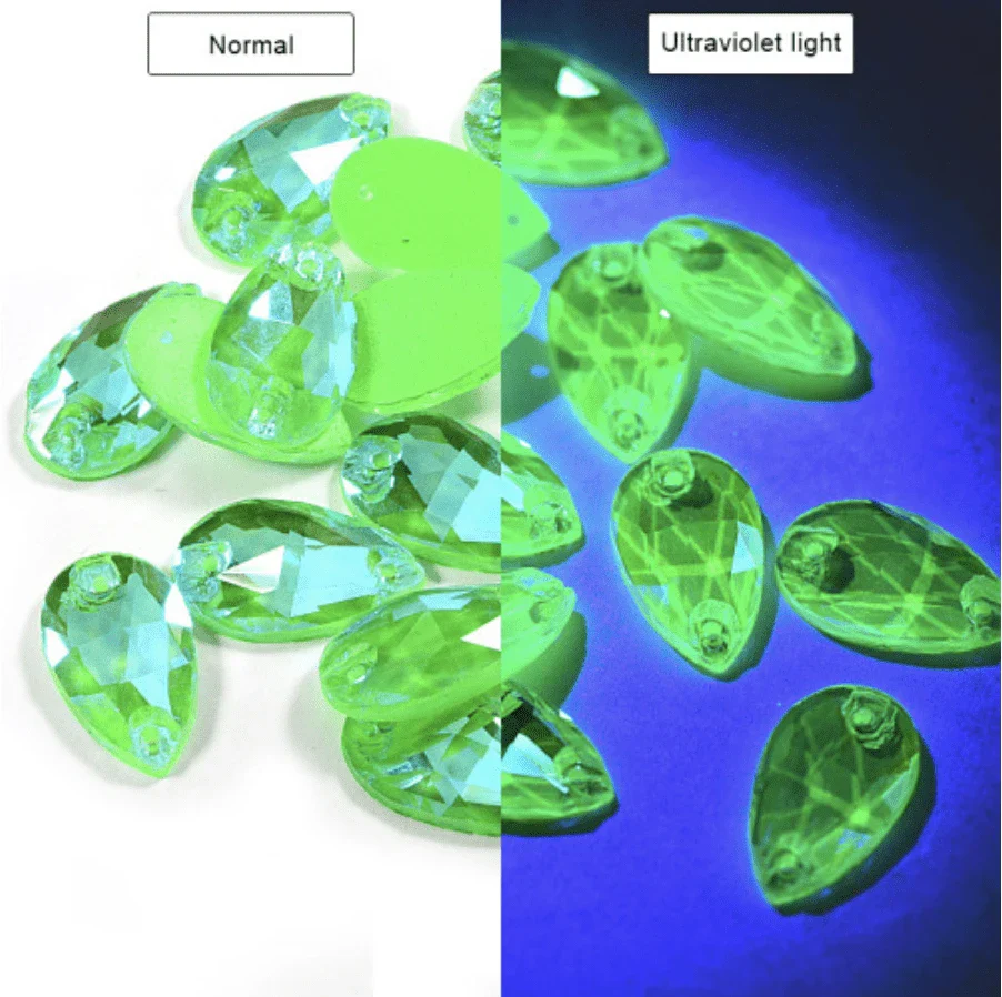13*22mm NEON AB Luster Teardrops,  *Blacklight sensitive/Glow* Sew on, Glass Gems (Sold in Pair) - Image 9