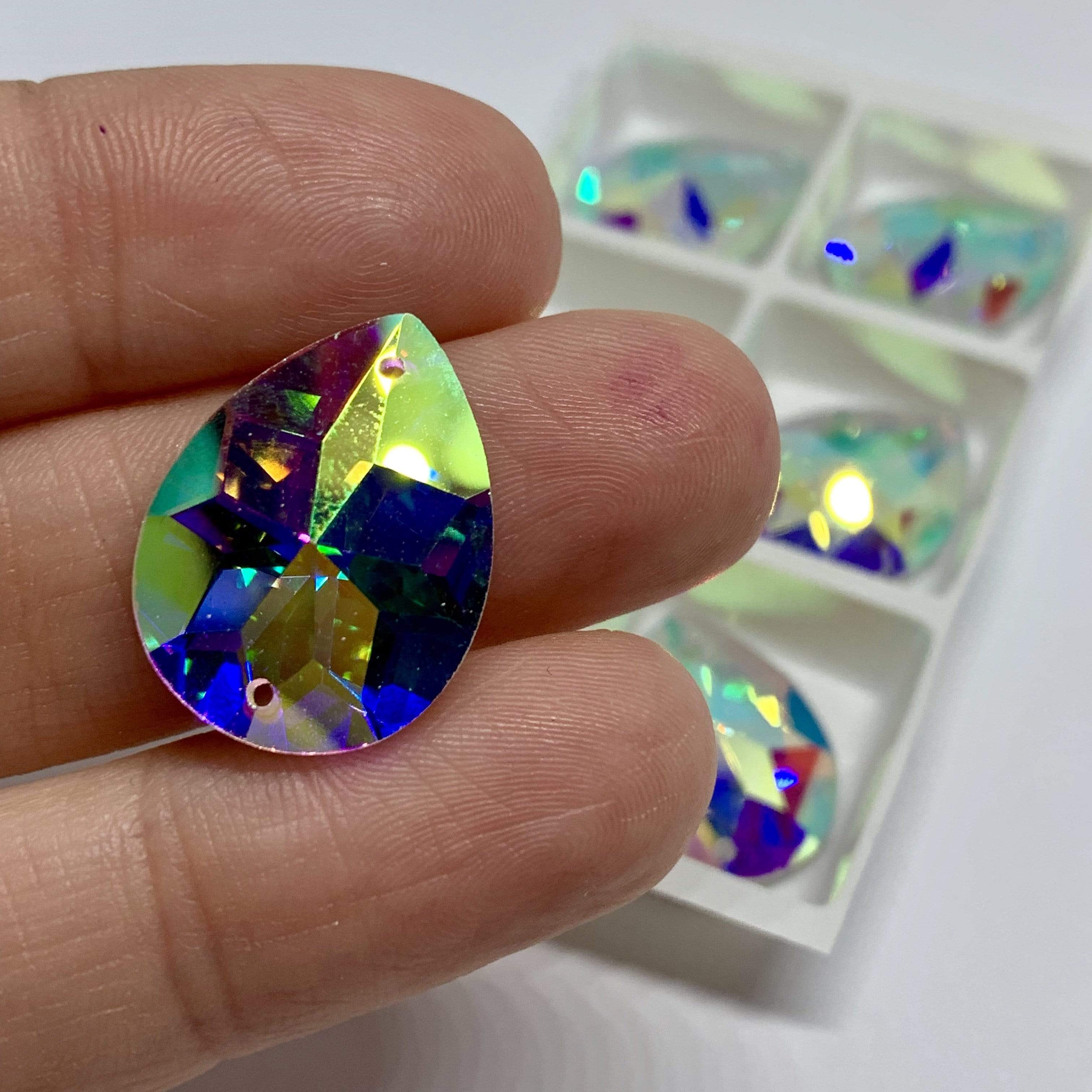 15*20mm AB 8-point Star Pattern on Teardrop, Sew on, Fancy Glass Gem (Sold in Pair) - Image 3
