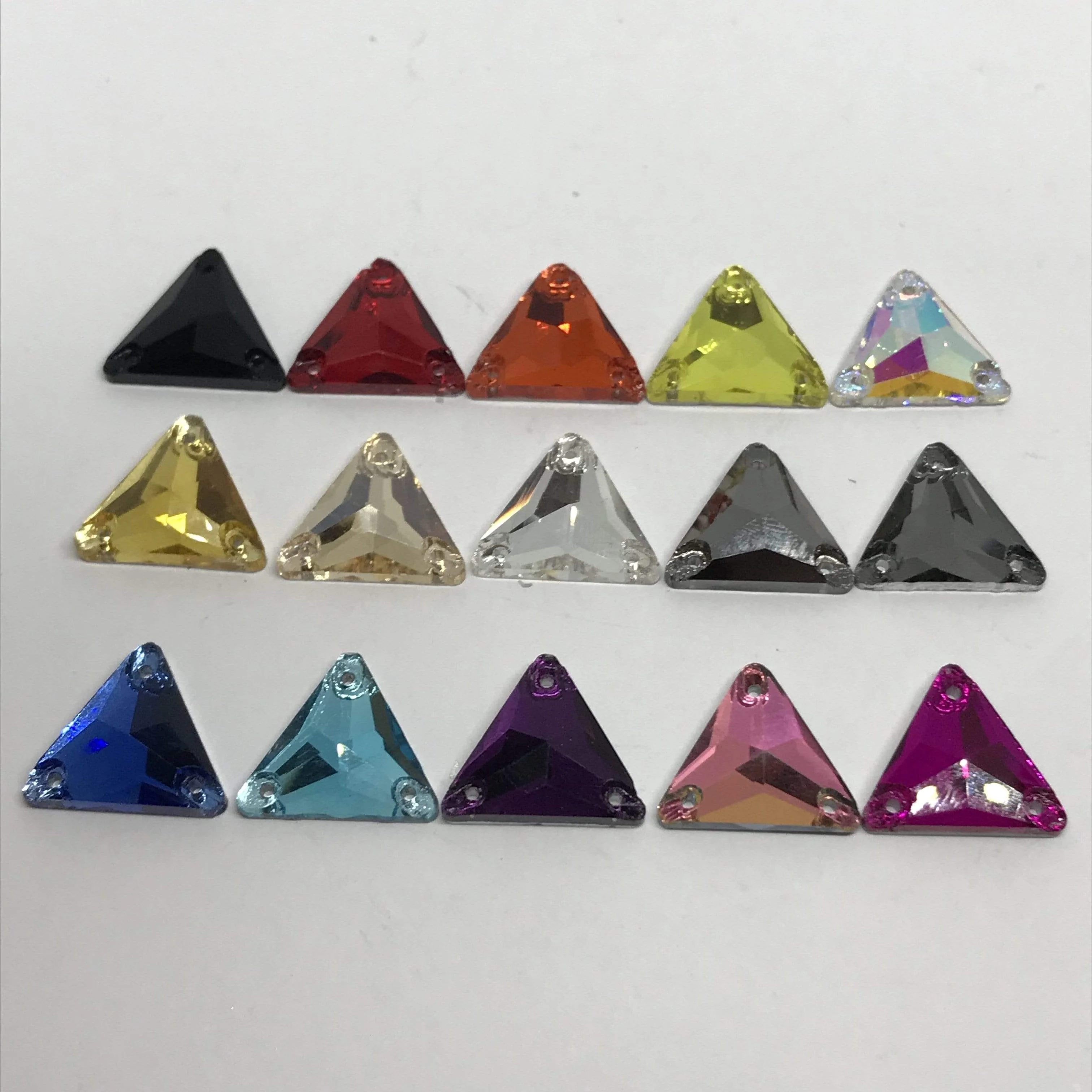 16mm Triangle Sew On, Flat Back Glass Gem (Sold in Pair) - Image 3