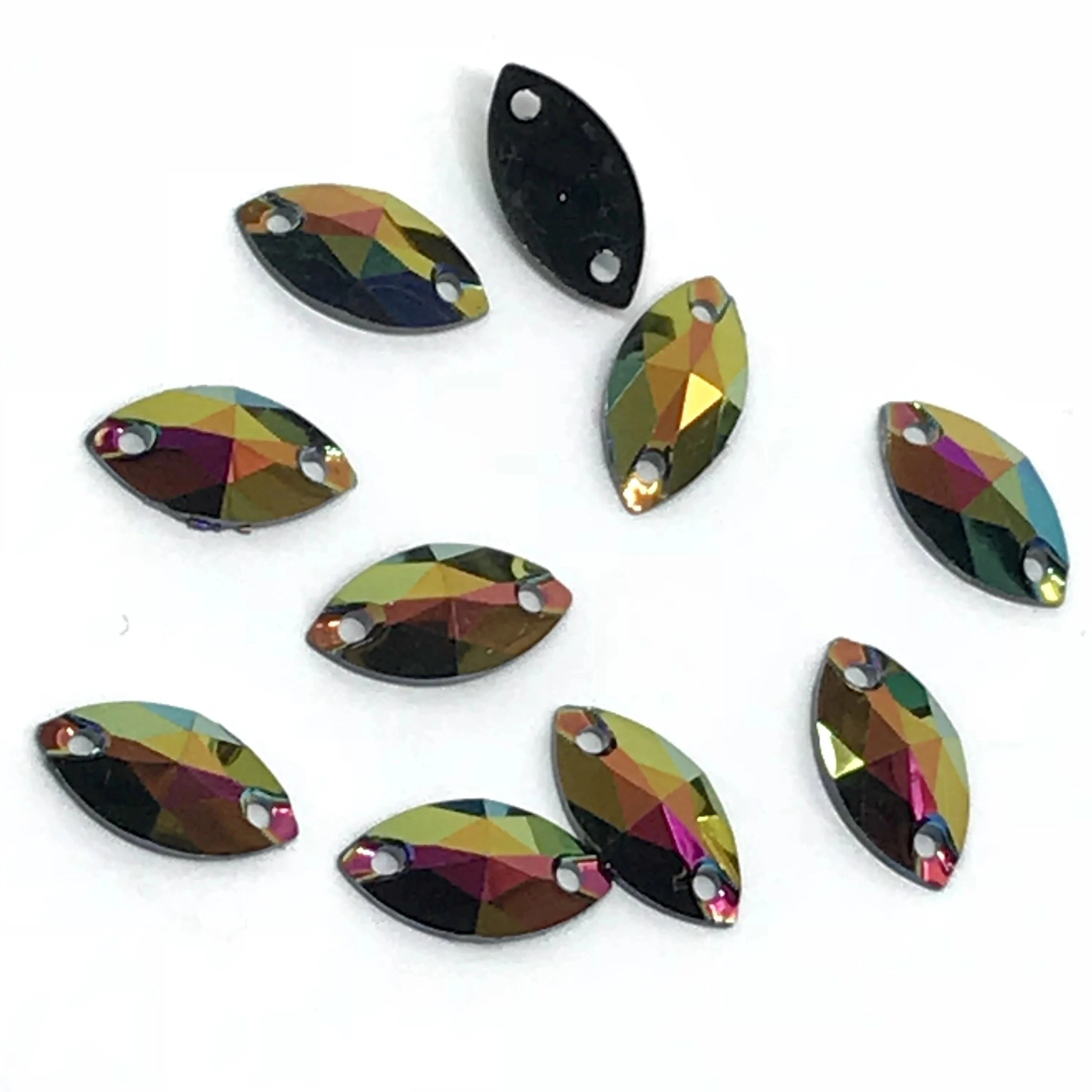 7*12mm Various Black AB Mini Navette, sew on, Black Bottom Resin Gem (Sold in 12 pcs) - Image 3