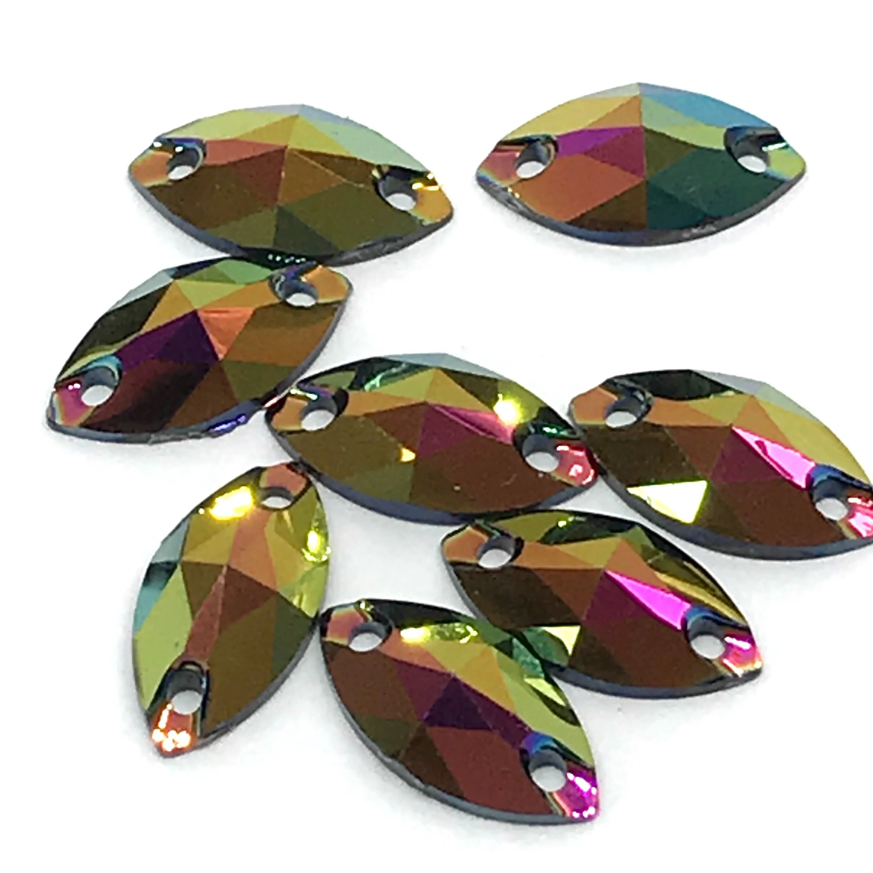 7*12mm Various Black AB Mini Navette, sew on, Black Bottom Resin Gem (Sold in 12 pcs) - Image 4