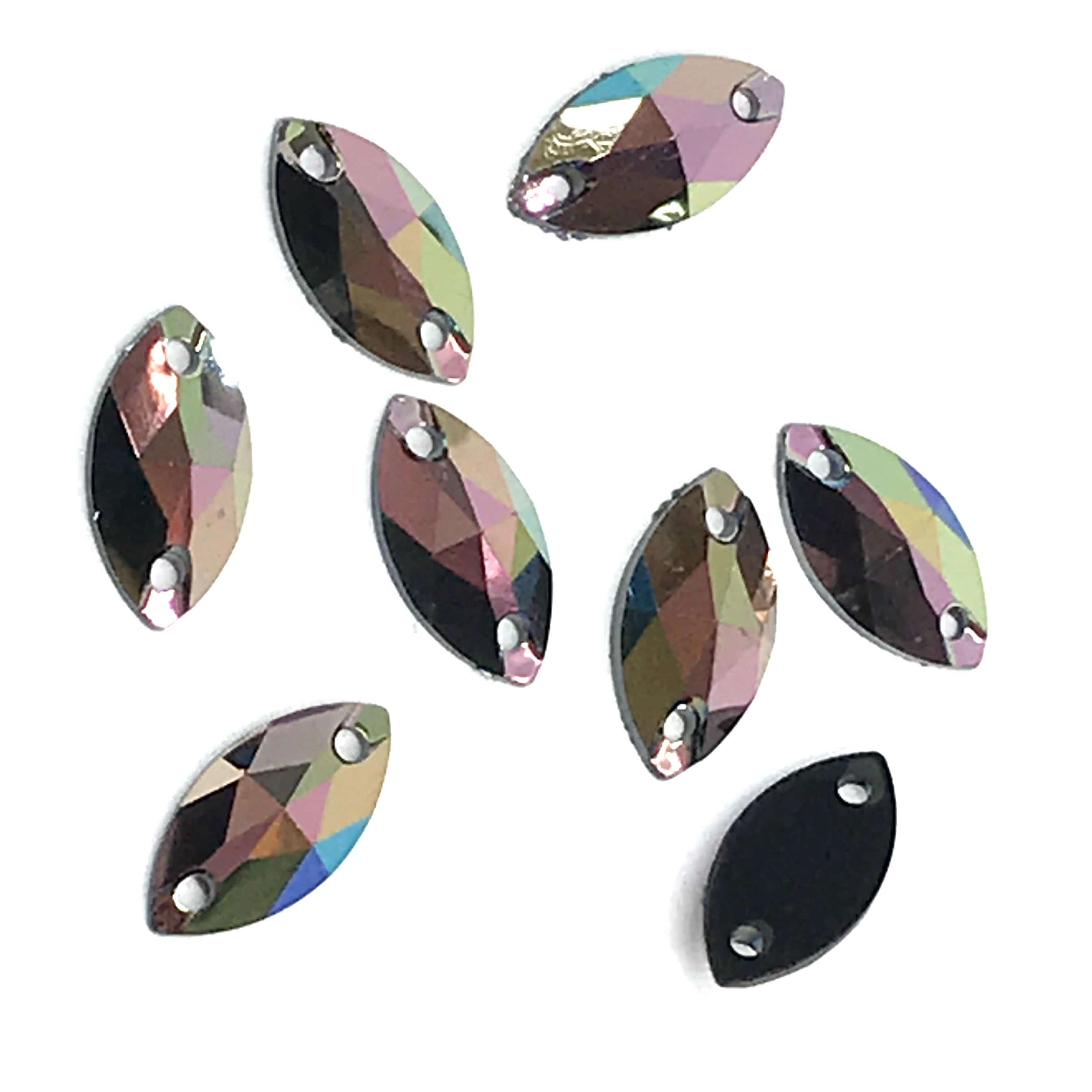 7*12mm Various Black AB Mini Navette, sew on, Black Bottom Resin Gem (Sold in 12 pcs) - Image 5