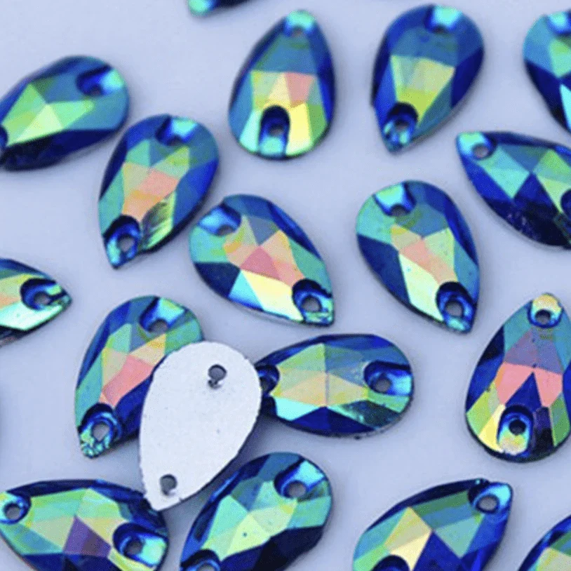 7*12mm Multi-coloured AB, Mini Teardrop, Sew on,  Resin Gem (Sold in 12 pcs) - Image 10