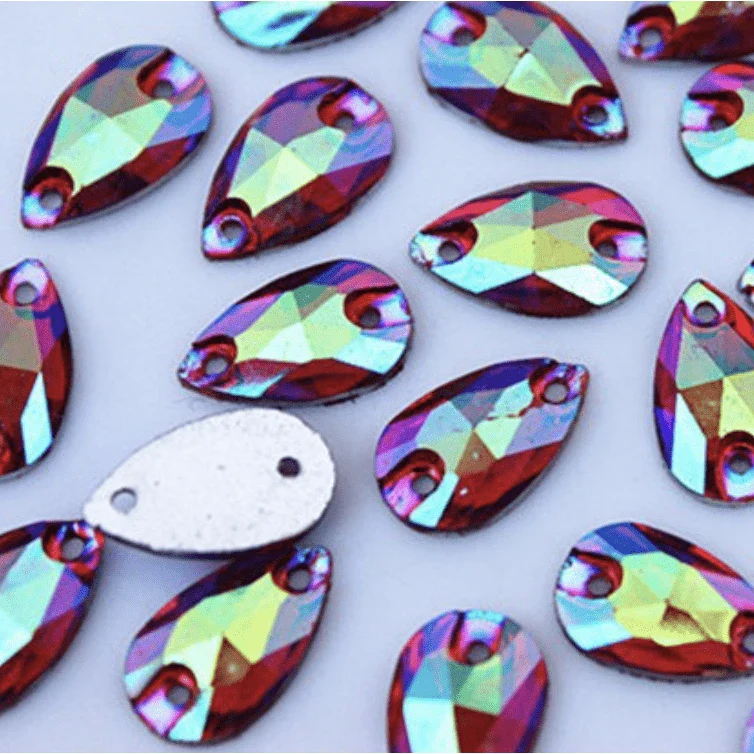 7*12mm Multi-coloured AB, Mini Teardrop, Sew on,  Resin Gem (Sold in 12 pcs) - Image 3