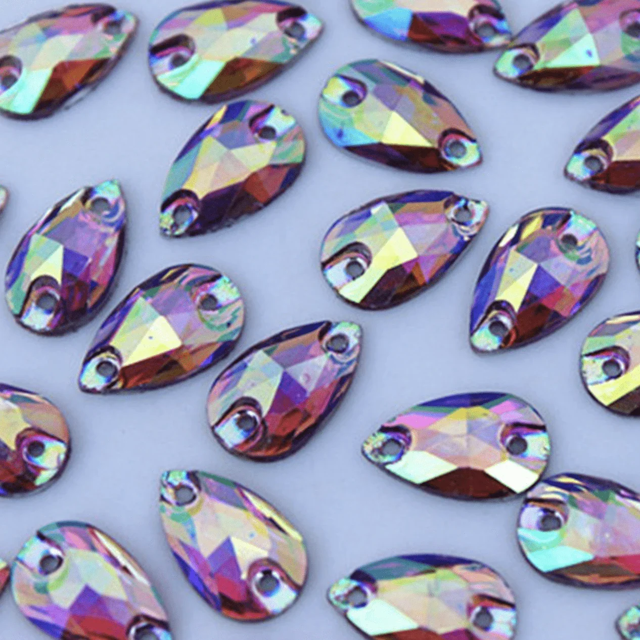 7*12mm Multi-coloured AB, Mini Teardrop, Sew on,  Resin Gem (Sold in 12 pcs) - Image 4