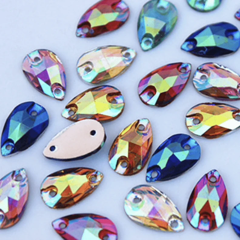 7*12mm Multi-coloured AB, Mini Teardrop, Sew on,  Resin Gem (Sold in 12 pcs) - Image 6