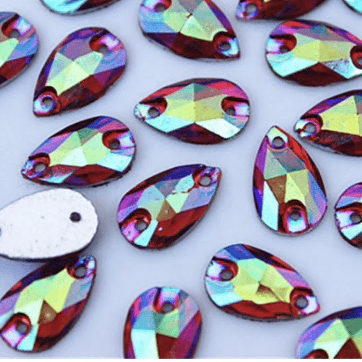 7*12mm Multi-coloured AB, Mini Teardrop, Sew on,  Resin Gem (Sold in 12 pcs) - Image 7