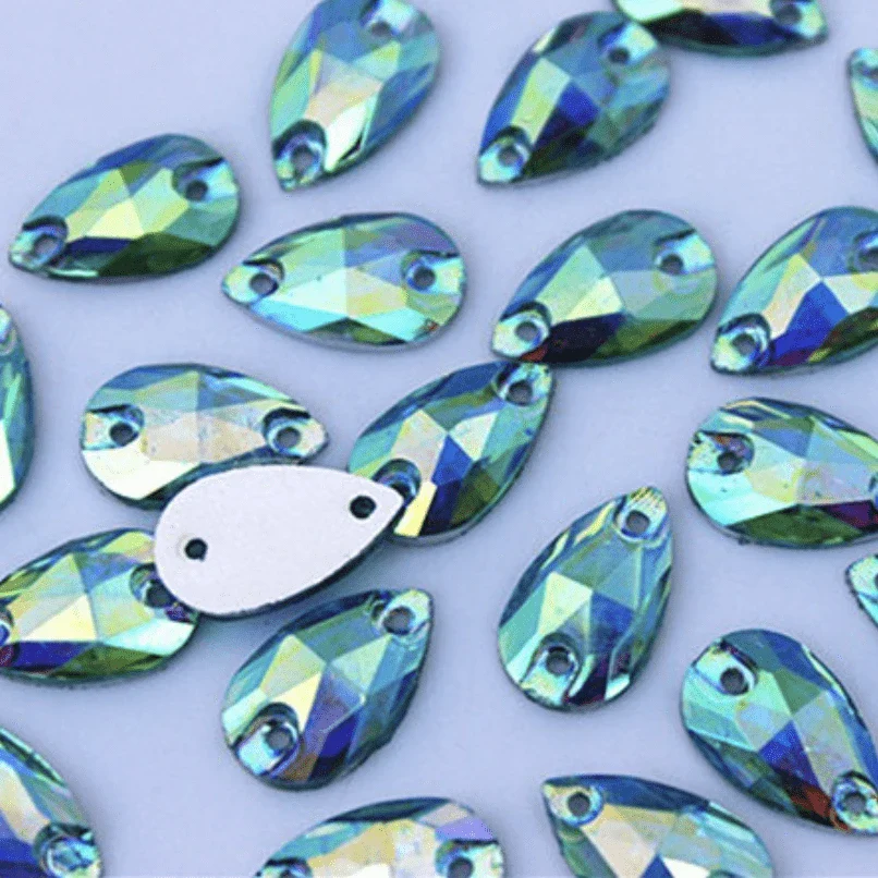 7*12mm Multi-coloured AB, Mini Teardrop, Sew on,  Resin Gem (Sold in 12 pcs) - Image 8
