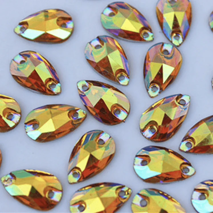 7*12mm Multi-coloured AB, Mini Teardrop, Sew on,  Resin Gem (Sold in 12 pcs) - Image 9
