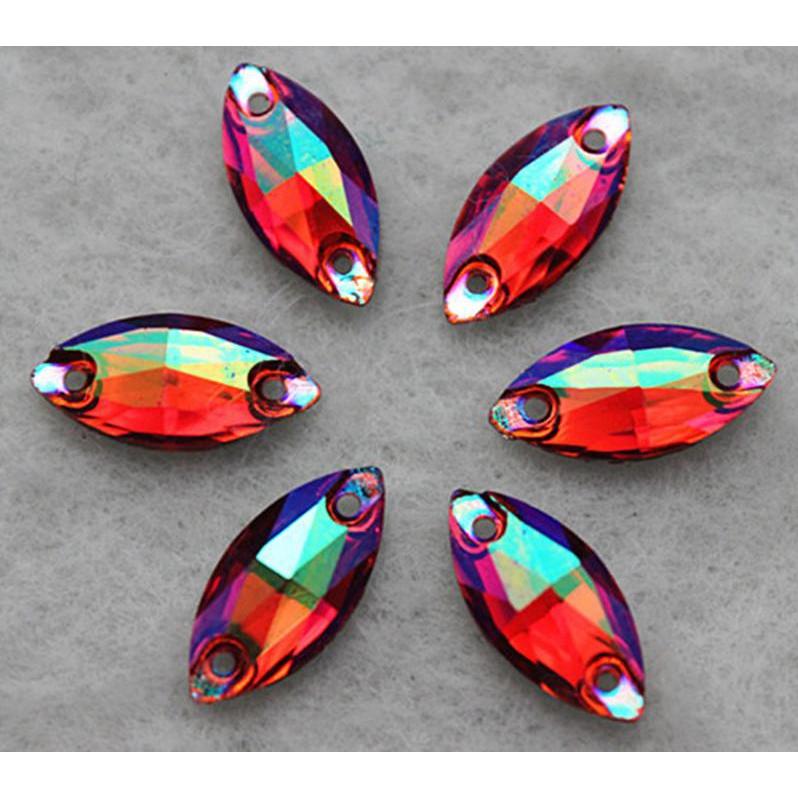 7*15mm Colourful AB Navette Shaped Resin Sew on Gems (Sold in Pair) - Image 3