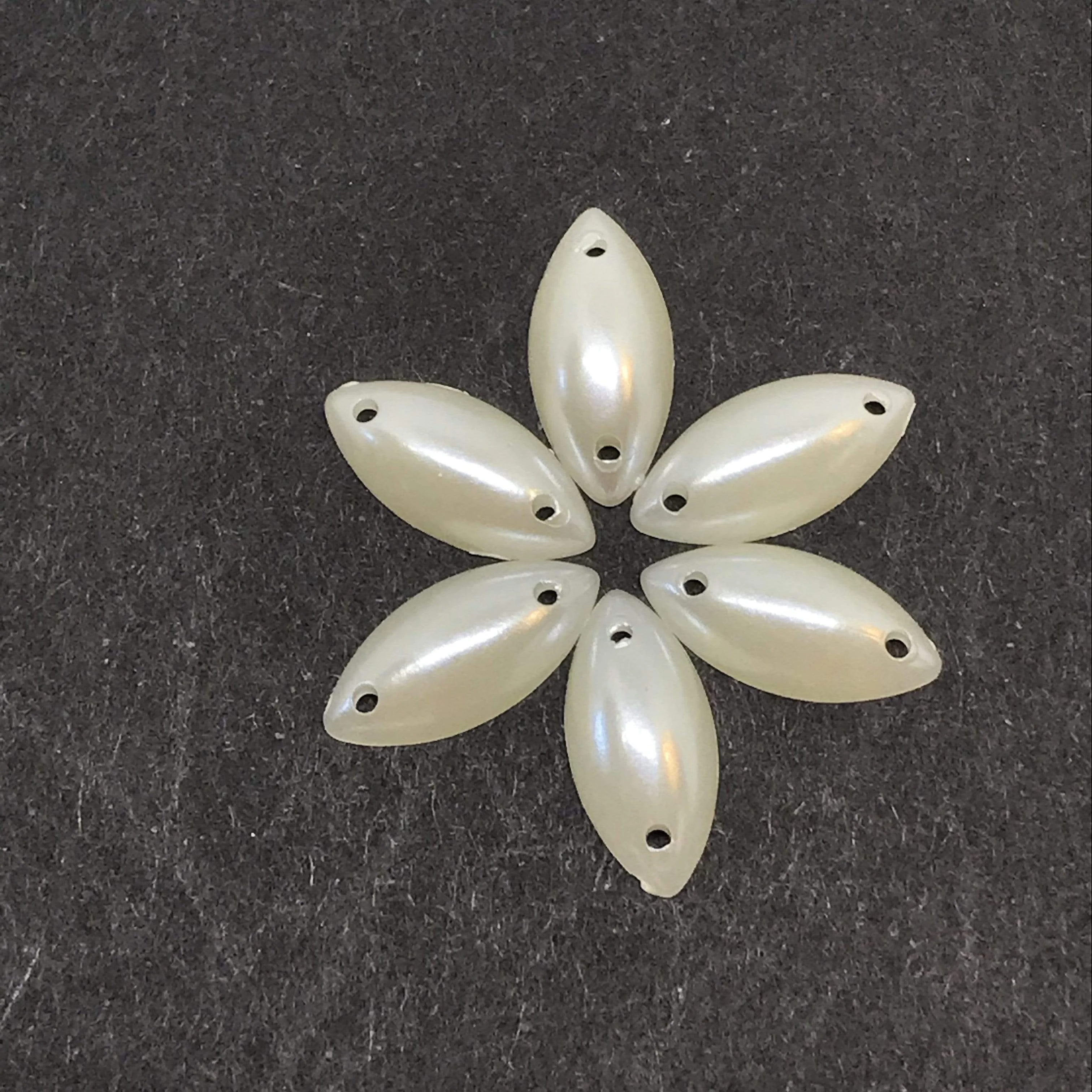 7*15mm Pearl Ivory & White Navette/Horse Eye with sew on holes, Pearl Resin Gem (Sold in 12 pcs) - Image 4